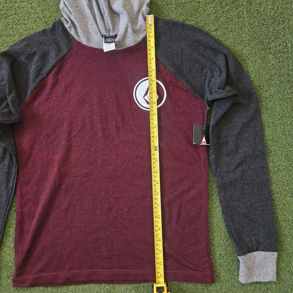 Volcom Youth Hooded Shirt Boys Size L Burgundy Gray Long Sleeve - Picture 6 of 8